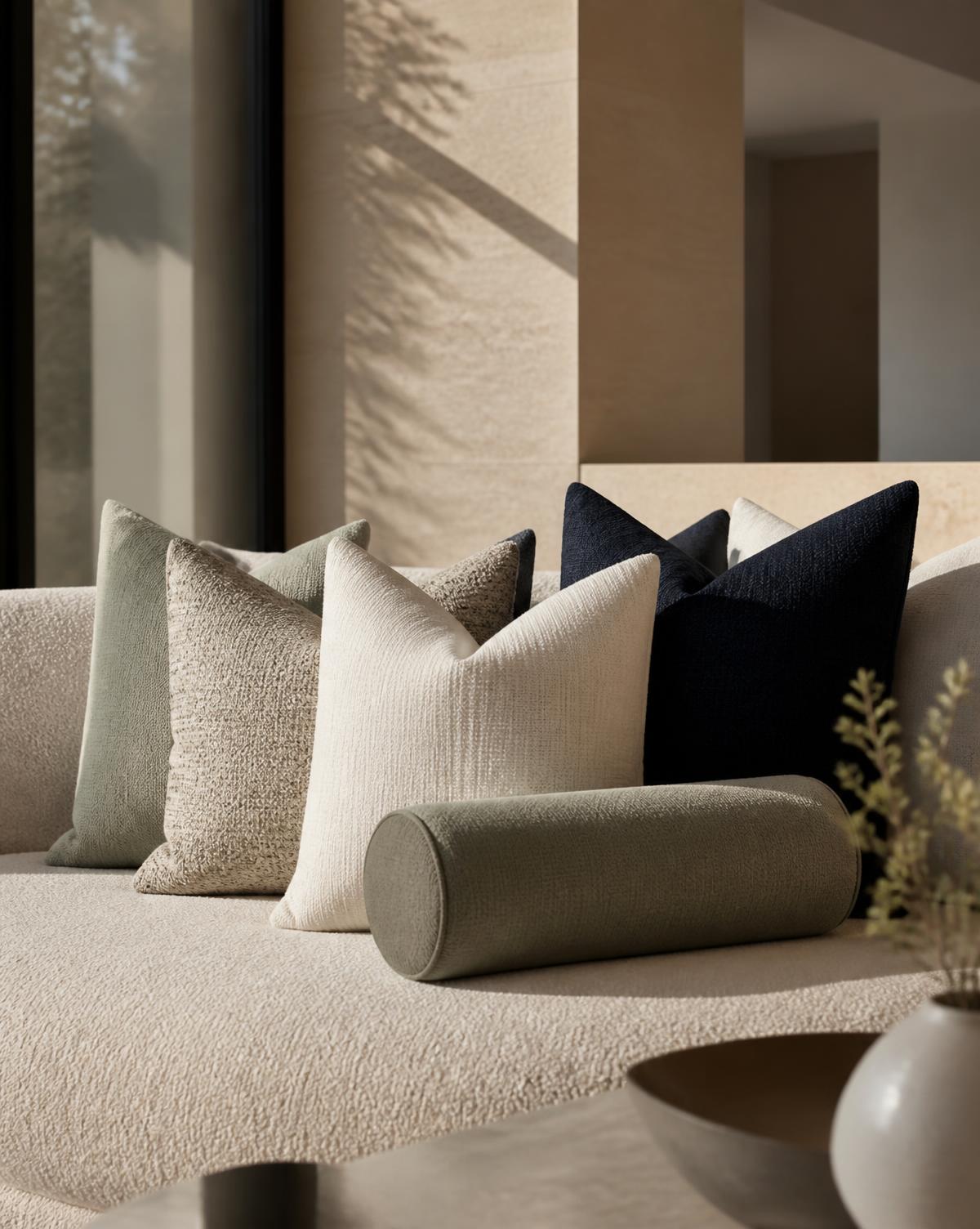 Cushions & Bolsters — Relaxed support for modern living.
